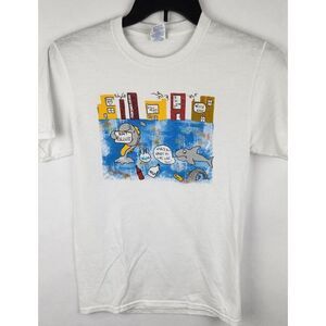 Don't Pollute Ocean T-Shirt Cartoon Animal Environment Print White Size XS